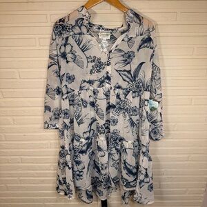 Summer Destiny Blue and White Floral Swimsuit Coverup, Women’s Size Medium